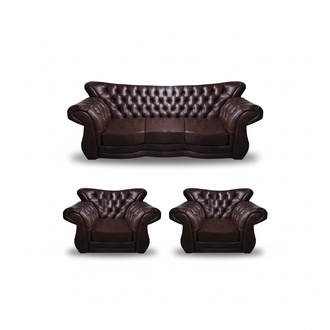 Grün Leder Sofa Set 3tlg Sitzmöbel Braun Sofagarnitur Komplett Chesterfield