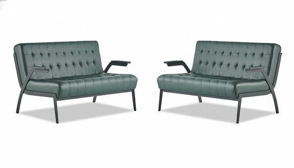 Grün Sofa-Set Leder 2-Sitzer Sofas Modern Chesterfield Couch Edelstahl