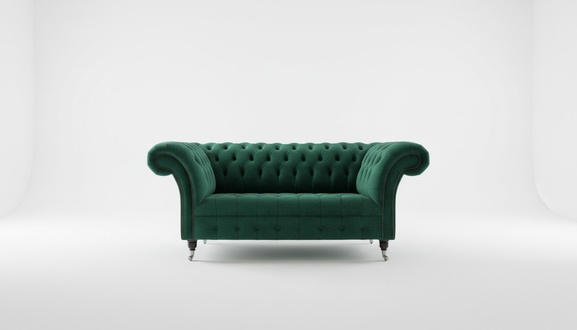 Grüne Designer Couch 2 Sitzer Chesterfield Samt Stoff Textil Sofa