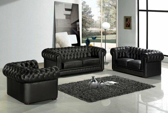 Designer Chesterfield Sofagarnitur Leder 3+2+1 Leder Stoff Couch
