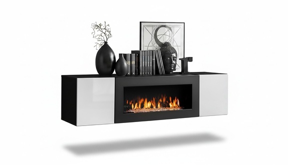 Hänge Schrank mit Kamin Wohnzimmermöbel Luxus Wandschrank Einrichtung