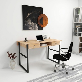 Hellbrauner Metalltisch Robuste Holz Tischplatte Edle Büro Schreibtische