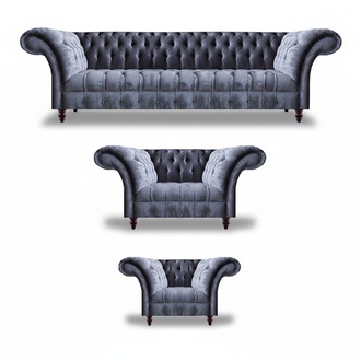 Hellgraue Chesterfield Couchen Designer Sitzgarnitur Viersitzer Sessel