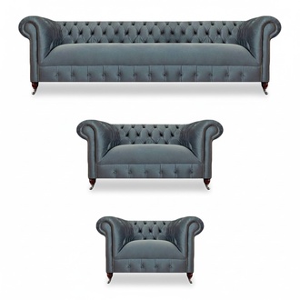 Hellgraue Chesterfield Couchgarnitur Sofas Polster Wohnzimmer Möbel 3tlg