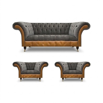 Hellgraue Chesterfield Lehnsessel Designer 3-Sitzer Couch Polster Möbel