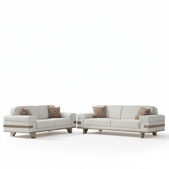 Hellgraue Sitzgarnitur Moderne Polster Stoff Couch Textil Sofa Sofagarnitur 3+3
