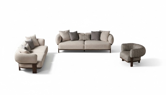 Hellgraue Wohnzimmer Sitzgarnitur Polstercouchen Textilsessel 2x Sofas