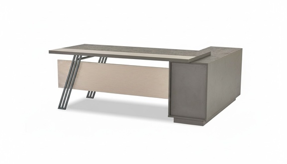 Hellgrauer Eckschreibtisch Designer L-Form Bürotisch Robuster Holztisch