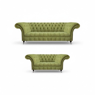 Hellgrüne Wohnzimmer Chesterfield Couchgarnitur Moderne Sitzmöbel 2tlg
