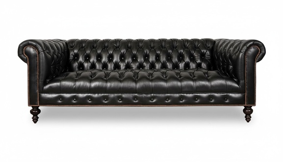 Hochwertige Leder Sofa Textil Stoff Chesterfield Couch England schwarz