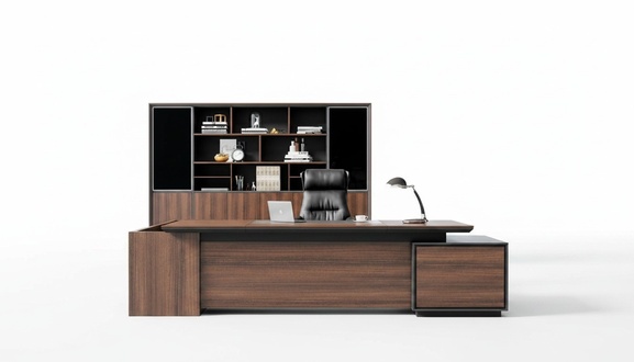 Hochwertiger Brauner Eckschreibtisch Designer Luxus Holz Cheftische
