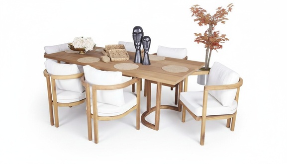 Holz Gartenmöbel Set 7tlg Esstisch 6x Stühle Luxuriöse Stilvoller Garnitur