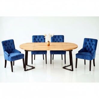 Holz Tisch + 4 Chesterfield Stühle Esszimmer Gruppe Stuhl Garnitur Polster