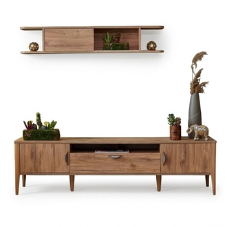 Holzmöbel Wohnwand Luxus Wohnzimmer Set TV Ständer Modern Wandregal