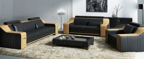 Sofagarnitur Sofa Couch Polster Leder Sitz Neu Sofas Set 3+2+1 Hutten