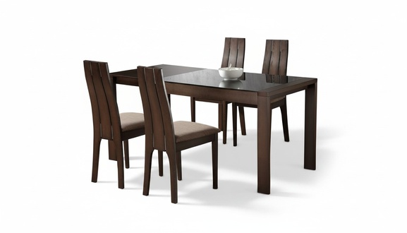 Italienische Möbel Designer Holz Glas Tisch Sitz Polster Ess Zimmer 4x Stuhl