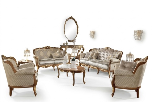 Italienische Möbel Sofa Garnitur Gruppe Klassische Sitz Massivholz jvmoebel ®