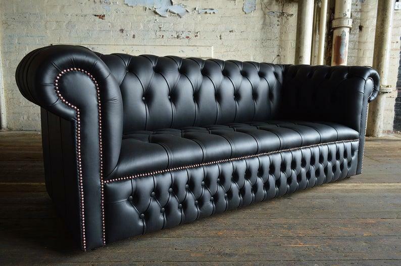 Schwarze Designer Sofa Couch Polster XXL 3 Sitzer Big Sofas 100% Leder Sofort