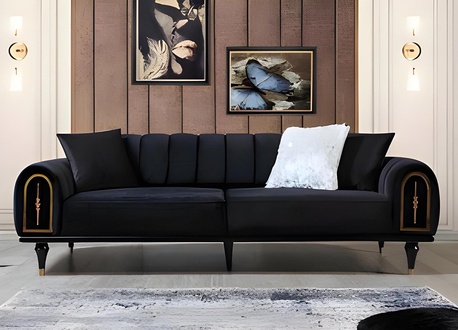 Schwarzer Dreisitzer Wohnzimmer Polstercouch Designer 3-Sitzer Möbel Sofort