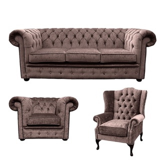Chesterfield Design Luxus Polster Sofa Couch Sitz Garnitur Leder Textil Neu #415