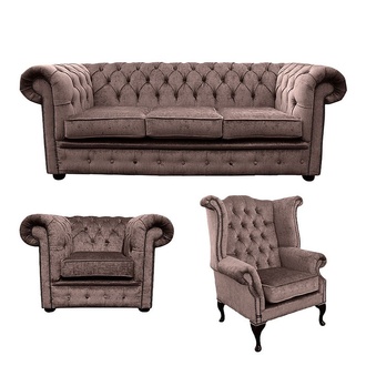 Sofagarnitur Chesterfield Polster Couch Sofa Leder Sitz Garnitur Ohrensessel