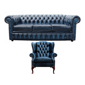 Sofagarnitur Chesterfield Polster Couch Sofa Leder Sitz Garnitur Ohrensessel