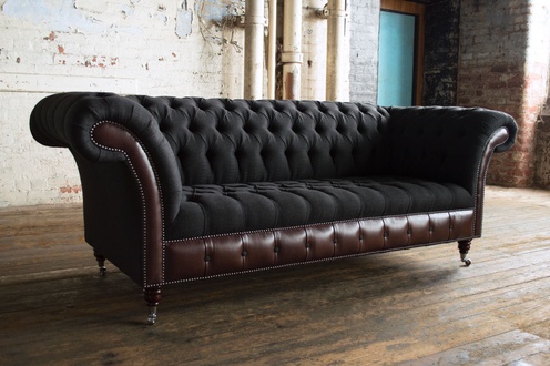 Chesterfield Design Luxus Polster Sofa Couch Sitz Garnitur Leder Textil