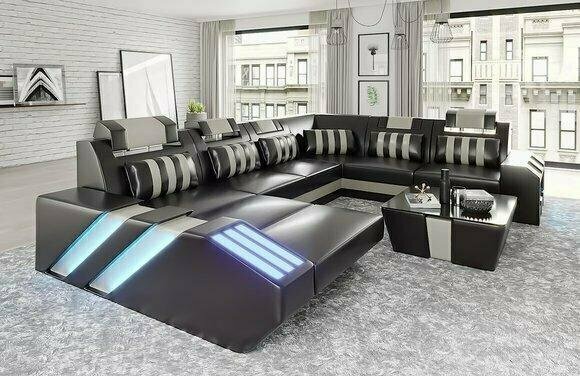 Wohnlandschaft Ledersofa Couch Polster Ecksofa Sofa Big XXL