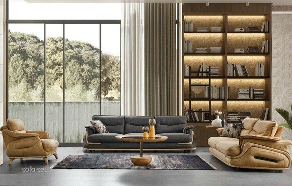 Design Sofagarnitur 4+3+1 Leder Sofa 3 tlg. Set Couchen Sofas Couch