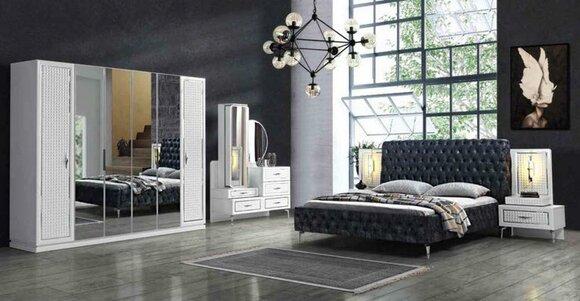 Schlafzimmer Bett Nachttisch Kommode Kleiderschrank Chesterfield 5tlg.