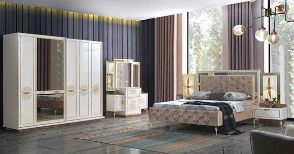 Schlafzimmer Set 5tlg. Luxus Bett 2x Nachttisch Kleiderschrank Kommode