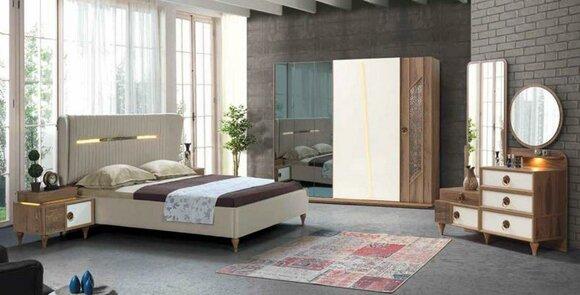 Design Schlafzimmer Set Bett Nachttische Kommode Kleiderschrank 5tlg.