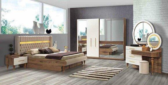 Schlafzimmer Set Luxus Bett 2x Nachttisch Kommode Kleiderschrank 5tlg.