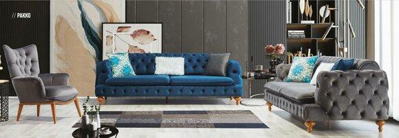 Sessel 1 Sitzer Grau Wohnzimmer Textil Chesterfield italienischer Stil