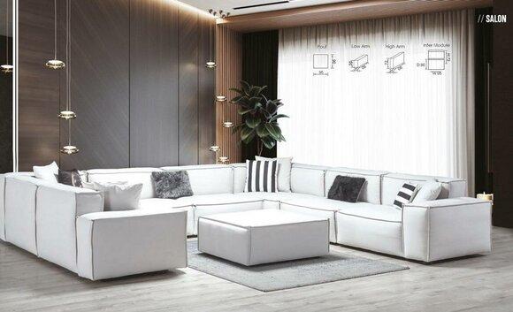 Ecksofa U-Form Weiß Wohnlandschaft Couch Polster Eckgarnitur
