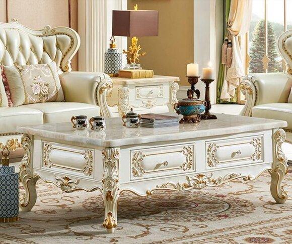 Klassischer Couchtisch 150x90 großer Sofa Beistelltisch Marmor Imitation