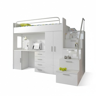 Kinderzimmer Doppelstockbett Weiß Tisch Schrank Multifunktion Etagen Hochbett