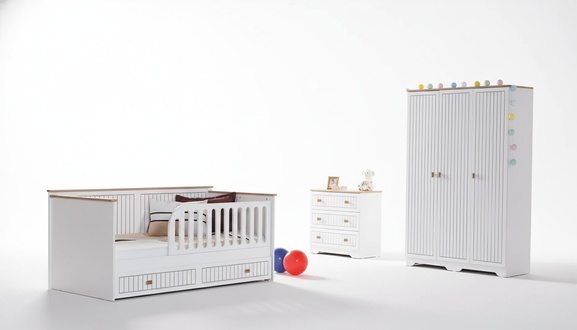 Kinderzimmer Jugendzimmer weiß Bett Kommode Kleiderschrank 3-teilige