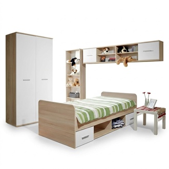 Kinderzimmer Komplett Bett Kleiderschrank Bücherregal Wandregal Set 5 tlg