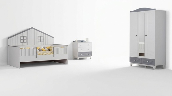Kinderzimmer Möbel Komplettzimmer Mehrfarbig Kinderbett Kleiderschrank Kommod