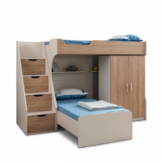 Kinderzimmer Möbelset Braun aus Holz mit Kinderbett, Nachttisch