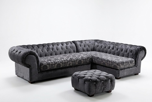 Klassische Chesterfield Stoff L-Form Couch Wohnlandschaft Ecksofa Garnitur