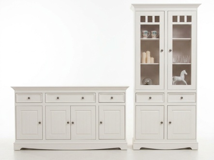 Klassische Design Möbel Gruppe 2tlg Set Stil Landhaus Vitrine Kommode Möbel Holz