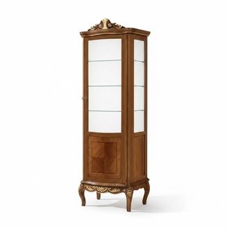 Klassische Hochwertige Braune Vitrine Glas Schrank Echtholz Design