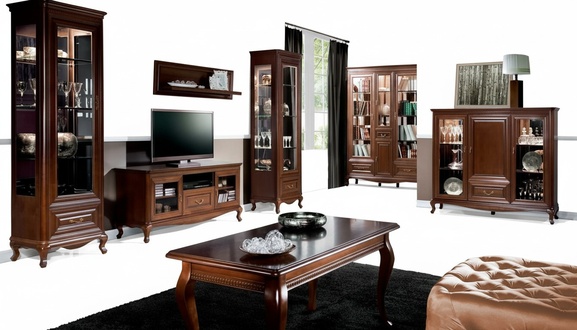 Klassische Komplette Wohnwand 2x Vitrine Holzmöbel Kommode Wohnzimmer Set 4tlg
