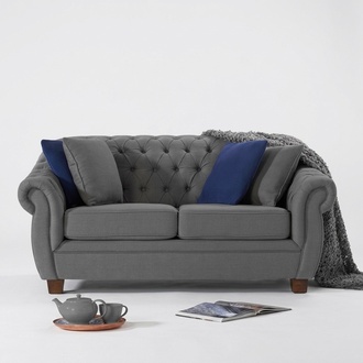 Klassische Leder Couch - Textil Chesterfield Stoff Sofa 2 Sitzer Neu