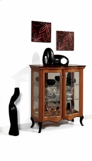 Klassische Vitrinen Glas Schrank Vitrine Holz Wohnzimmer Luxus Braun Anrichte
