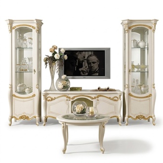 Klassische Wohn Wand Wohnzimmer Vitrine Sideboard RTV Regal Wände Schrank 3tlg.
