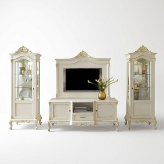 Wohnwand Wohnzimmer Vitrine Sideboard RTV Regal Wände Schrank 4tlg. Massivholz
