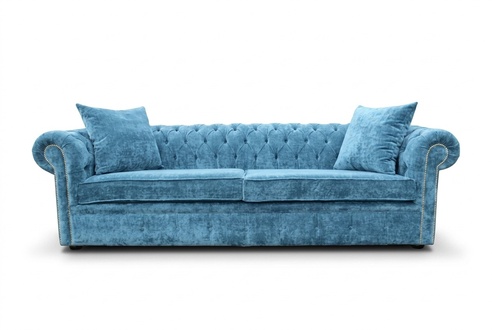 Klassische Wohnzimmer Sofa - Blaue Chesterfield Stoff Couch 3 Sitzer